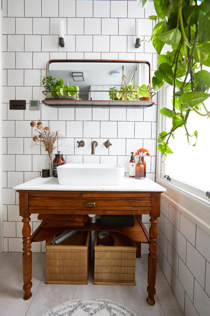 Vintage Finds for a Retro Bathroom Counter Decor