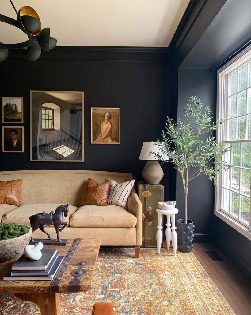 Dark Wall Art: Expressive Statements in Moody Living Rooms