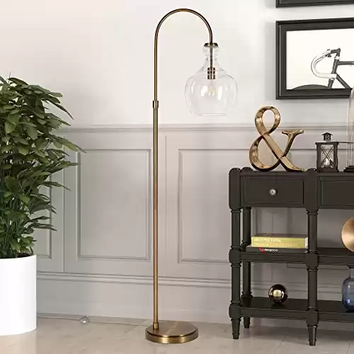 Henn&Hart Arc Floor Lamp with Glass Shade in Brass/Seeded, Floor Lamp for Home Office, Bedroom, Living Room