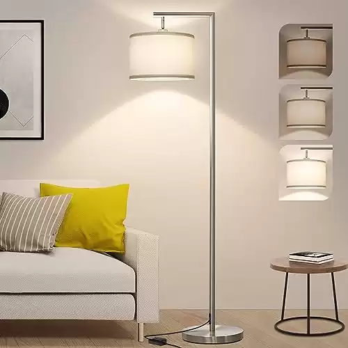 Boncoo Floor Lamps for Living Room, Standing Lamp Tall with Adjustable Silk Shade, Modern Stepless Dimmable Floor Lamp, LED Reading Standing Light for Bedroom Office Dorm Room, 9W Bulb Included