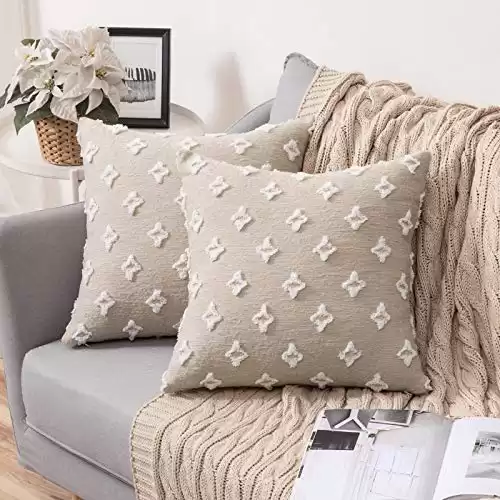 MIULEE Set of 2 Decorative Throw Pillow Covers Rhombic Jacquard Pillowcase Soft Square Cushion Case for Couch Sofa Bed Bedroom Living Room, 18x18 Inch, Beige