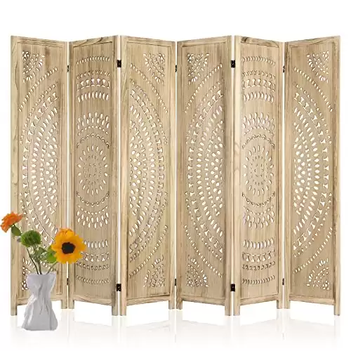 Salfanre 6 Panel Room Divider, Room Divider Screen,Wood Room Divider, Folding Screen Room Divider, Studio Apartment Divider 5.6 Ft,Brown