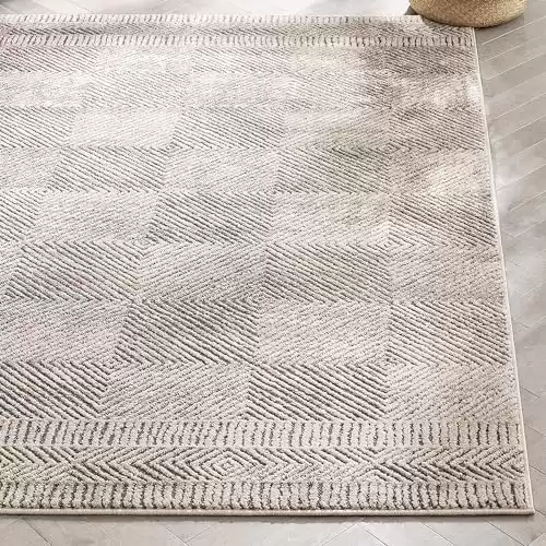 Well Woven Hera Beige Tribal Geometric Distressed High-Lo Pile Area Rug (5'3