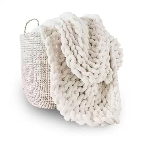 Adyrescia Chunky Knit Blanket Throw | 100% Hand Knit with Jumbo Chenille Yarn (50