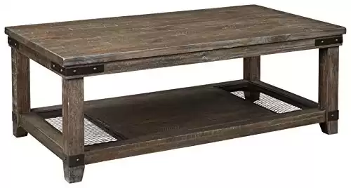 Signature Design by Ashley Danell Ridge Rustic Rectangular Coffee Table with Iron Accents, Brown