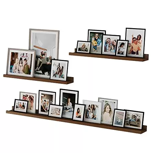 Wallniture Denver Multi Size Floating Shelves, Picture Ledge Living Room Decor, Book Display Shelf, Office Bedroom Wall Decor Set of 3 Walnut Color