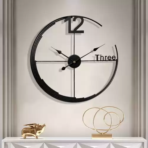 Large Wall Clock, Metal Retro Minimalist Modern