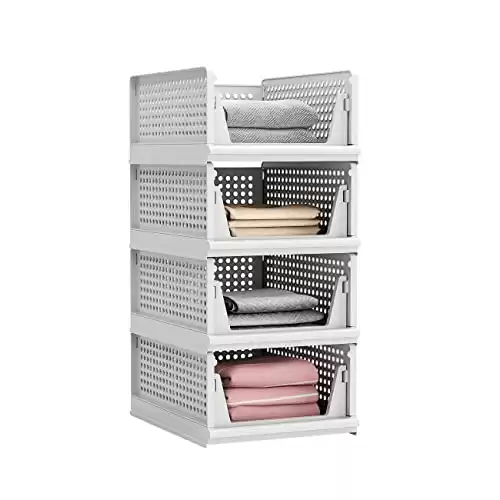 Proarea 4 Pack Stackable Plastic Storage Basket Closet Organizer Bin Foldable Clothes Organizer Storage Drawer Shelf Container for Living Room Bathroom Kitchen Office (4L)