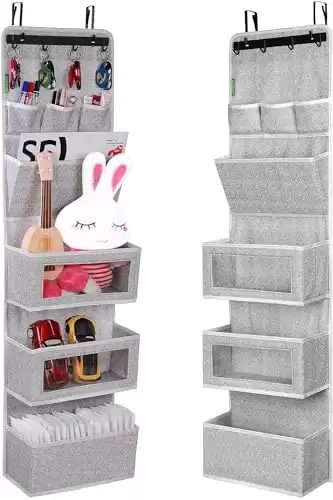 VICTORICH All-IN-ONE Over the Door Organizer, Super Behind the Door Storage Organizer with Door Rack and Large Clear Windows, Wall File Organizer, Hanging Organizer (New Grey)