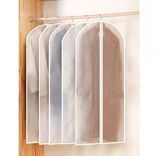 5 Pcs Garment Covers Bag Clear 48” x 24” Snag Free Zipper Hanging Garment Bags for for suits, dresses, leathers, tops, furs, tuxedoes, Seasonal Jacket & HIGH STORAGE HEAVY DUTY