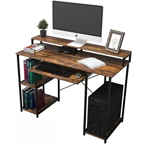 TOPSKY Computer Desk with Storage Shelves/23.2” Keyboard Tray/Monitor Stand Study Table for Home Office(46.5x19 inch, Rustic Brown)