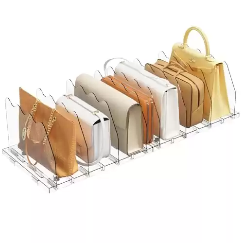 SPACEKEEPER Adjustable Shelf Divider for Closet, Clear Purse Organizers for Closet Acrylic Handbag Separators Storage Organizer Bookshelf Separator Dividers in Bedroom, Office