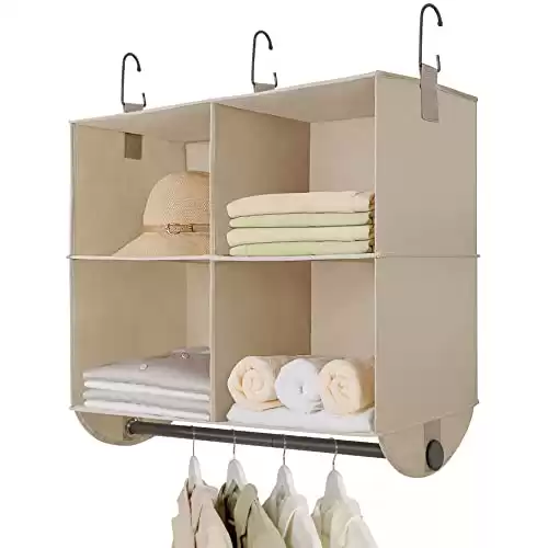 TOPIA HOME 4-Section Hanging Closet Shelves with Rod, Upgraded Thickened Fabric Hanging , Collapsible Closet Organizers and Storage Organization, 24