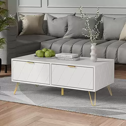 Anbuy White Coffee Table with Storage