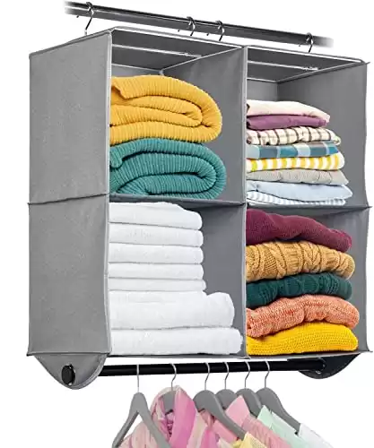 Hanging Closet Organizers with 4 Shelves - Closet Storage and RV Closet Organizer - Grey with Black Metal Rod - 24” W x 12” D x 29-1/2” H - Perfect for College Dorms