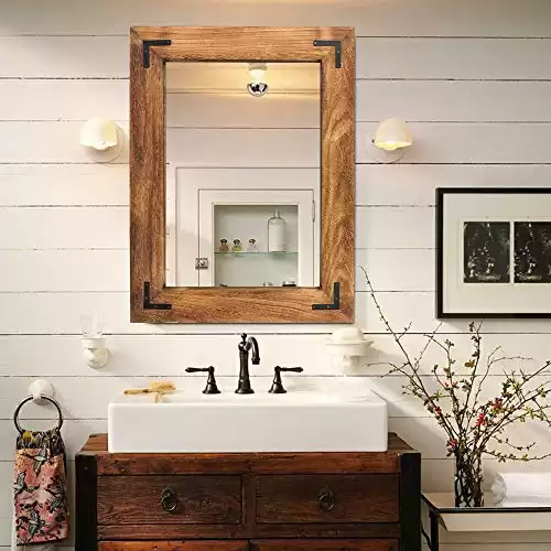 YOSHOOT Rustic Wooden Framed Wall Mirror