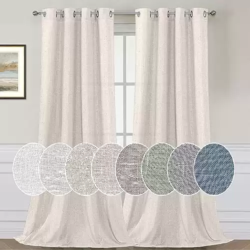 Elegant Linen Blended Curtains Privacy Protection Light Filtering Nickel Grommet Window Panels/Drapes for Bedroom (Set of 2, 52x84-Inch, Natural)