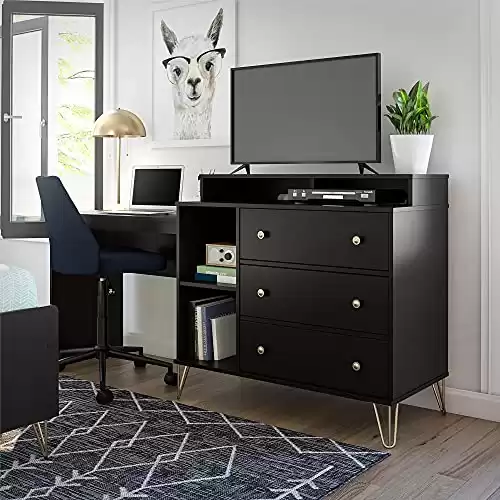 Novogratz Owen 3 in 1 Media Dresser and Desk Combo, Black